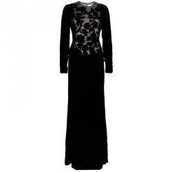 Pre Owned Valentino Black Floral Inset Velvet Gown M