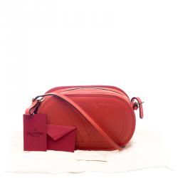 Pre Owned Valentino Red Leather Logo Go Crossbody Bag