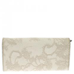 Pre Owned Valentino Beige Lace Print PVC Continental Wallet