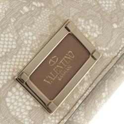 Pre Owned Valentino Beige Lace Print PVC Continental Wallet