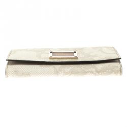 Pre Owned Valentino Beige Lace Print PVC Continental Wallet