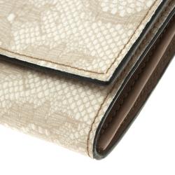 Pre Owned Valentino Beige Lace Print PVC Continental Wallet