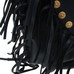 Pre Owned Valentino Black Leather C Rockee Studded Fringe Hobo Bag