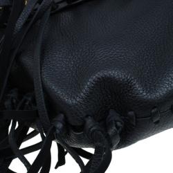 Pre Owned Valentino Black Leather C Rockee Studded Fringe Hobo Bag
