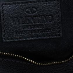 Pre Owned Valentino Black Leather C Rockee Studded Fringe Hobo Bag