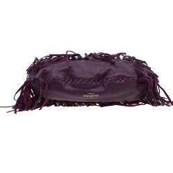 Pre Owned Valentino Burgundy Leather C Rockee Studded Fringe Hobo Bag