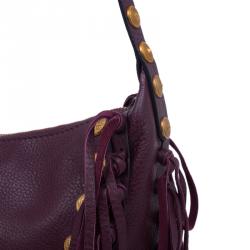 Pre Owned Valentino Burgundy Leather C Rockee Studded Fringe Hobo Bag