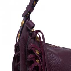 Pre Owned Valentino Burgundy Leather C Rockee Studded Fringe Hobo Bag