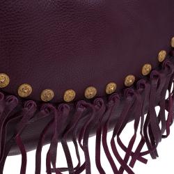 Pre Owned Valentino Burgundy Leather C Rockee Studded Fringe Hobo Bag
