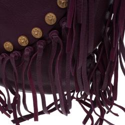 Pre Owned Valentino Burgundy Leather C Rockee Studded Fringe Hobo Bag