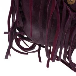 Pre Owned Valentino Burgundy Leather C Rockee Studded Fringe Hobo Bag