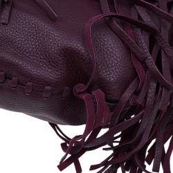 Pre Owned Valentino Burgundy Leather C Rockee Studded Fringe Hobo Bag