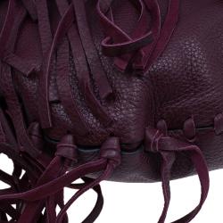 Pre Owned Valentino Burgundy Leather C Rockee Studded Fringe Hobo Bag