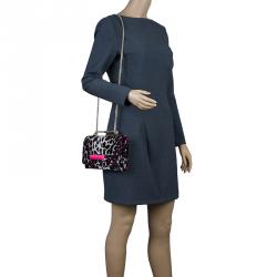 Pre Owned Valentino Pink Leopard Print Pony Hair Rockstud Va Va Voom Shoulder Bag