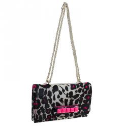 Pre Owned Valentino Pink Leopard Print Pony Hair Rockstud Va Va Voom Shoulder Bag