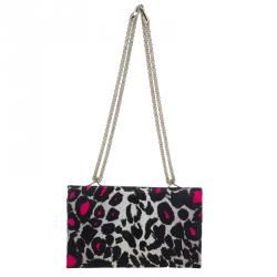 Pre Owned Valentino Pink Leopard Print Pony Hair Rockstud Va Va Voom Shoulder Bag