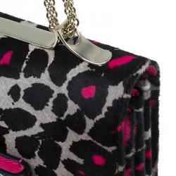 Pre Owned Valentino Pink Leopard Print Pony Hair Rockstud Va Va Voom Shoulder Bag
