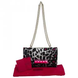 Pre Owned Valentino Pink Leopard Print Pony Hair Rockstud Va Va Voom Shoulder Bag