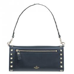 مملوكة مسبقًا محفظة فالنتينو ترافيل بغطاء روكستد جلد سوداء