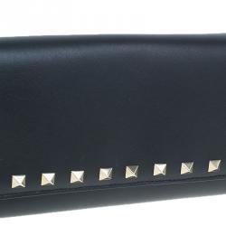 مملوكة مسبقًا محفظة فالنتينو ترافيل بغطاء روكستد جلد سوداء