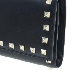 مملوكة مسبقًا محفظة فالنتينو ترافيل بغطاء روكستد جلد سوداء