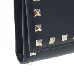 مملوكة مسبقًا محفظة فالنتينو ترافيل بغطاء روكستد جلد سوداء