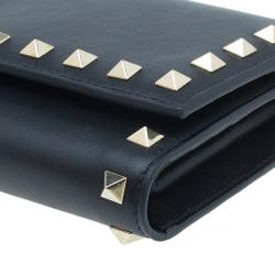 مملوكة مسبقًا محفظة فالنتينو ترافيل بغطاء روكستد جلد سوداء