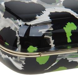 Pre Owned Valentino Leopard Print Plexiglass Chain Clutch