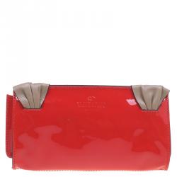 مملوكة مسبقًا Valentino Red/Beige Patent Leather Aphrodite Bow Clutch