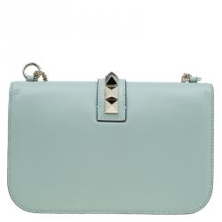 Pre Owned Valentino Pistachio Leather Large Rockstud Lock Flap Bag