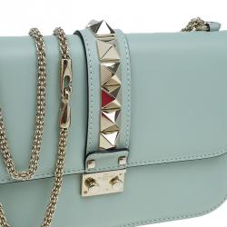 Pre Owned Valentino Pistachio Leather Large Rockstud Lock Flap Bag