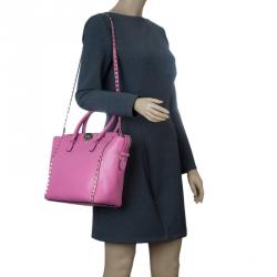 Pre Owned Valentino Pink Leather Small Rockstud Shopper Tote