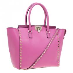 Pre Owned Valentino Pink Leather Small Rockstud Shopper Tote