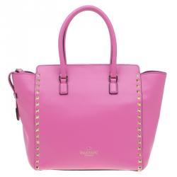 Pre Owned Valentino Pink Leather Small Rockstud Shopper Tote