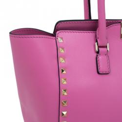 Pre Owned Valentino Pink Leather Small Rockstud Shopper Tote