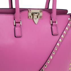 Pre Owned Valentino Pink Leather Small Rockstud Shopper Tote