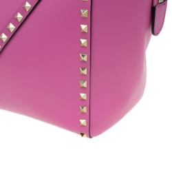 Pre Owned Valentino Pink Leather Small Rockstud Shopper Tote