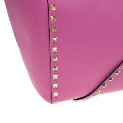 Pre Owned Valentino Pink Leather Small Rockstud Shopper Tote