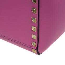 Pre Owned Valentino Pink Leather Small Rockstud Shopper Tote