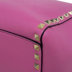 Pre Owned Valentino Pink Leather Small Rockstud Shopper Tote