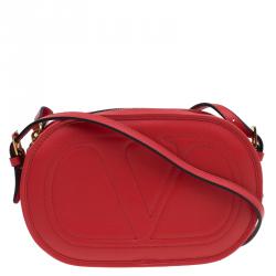 Pre Owned Valentino Red Leather Logo Go Crossbody Bag