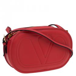 Pre Owned Valentino Red Leather Logo Go Crossbody Bag