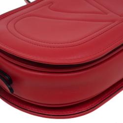 Pre Owned Valentino Red Leather Logo Go Crossbody Bag