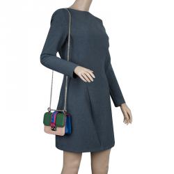 Pre Owned Valentino Multicolor Leather Mini Rockstud Lock Flap Crossbody Bag