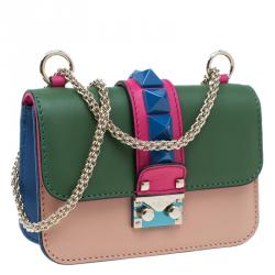 Pre Owned Valentino Multicolor Leather Mini Rockstud Lock Flap Crossbody Bag