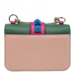 Pre Owned Valentino Multicolor Leather Mini Rockstud Lock Flap Crossbody Bag