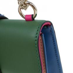 Pre Owned Valentino Multicolor Leather Mini Rockstud Lock Flap Crossbody Bag