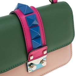 Pre Owned Valentino Multicolor Leather Mini Rockstud Lock Flap Crossbody Bag