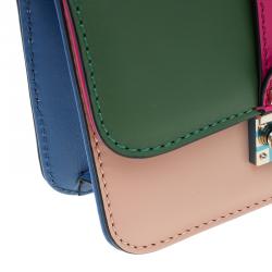 Pre Owned Valentino Multicolor Leather Mini Rockstud Lock Flap Crossbody Bag