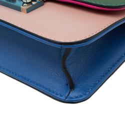 Pre Owned Valentino Multicolor Leather Mini Rockstud Lock Flap Crossbody Bag